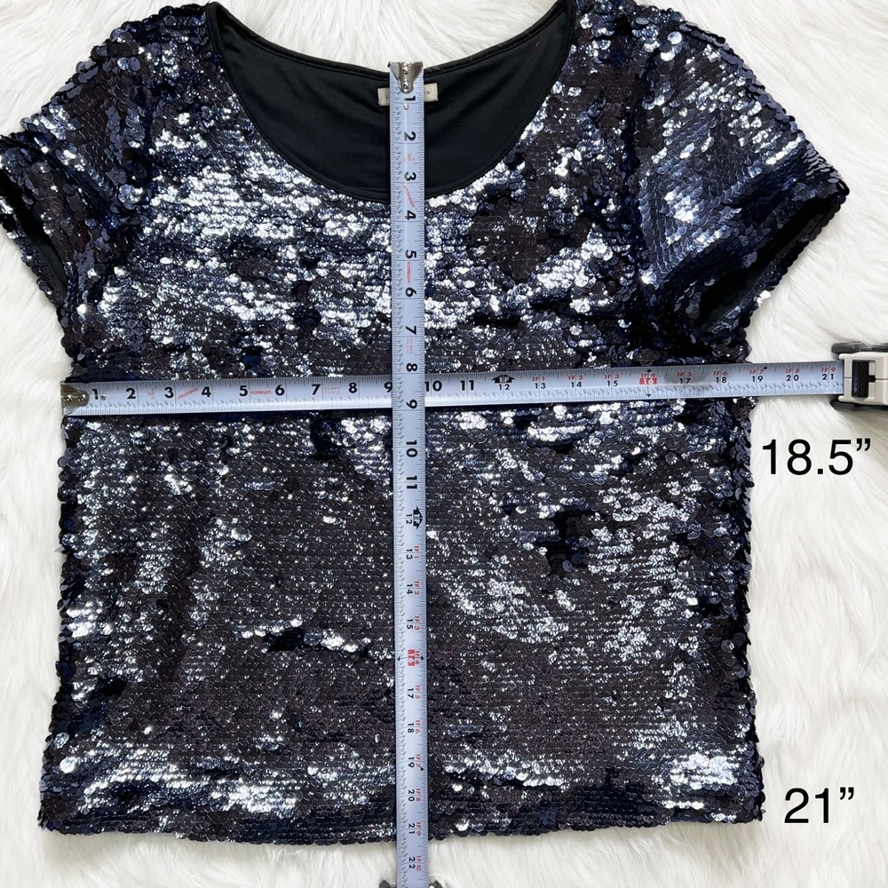 SOLD-Anthropologie Blue Jewel Tone Sequin Short Sleeve Blouse Tee - Picture 11 of 11
